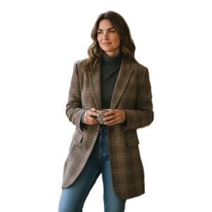 Emily Plaid Blazer Jacket Plus Sz 22W Brown Dark Academia Office FANCY BUTTONS